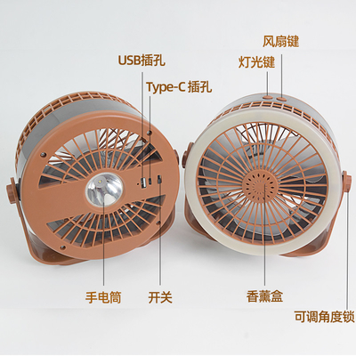 Ventilatore da tavolo portatile USB a controllo remoto ricaricabile con luce notturna per campeggio o uso familiare